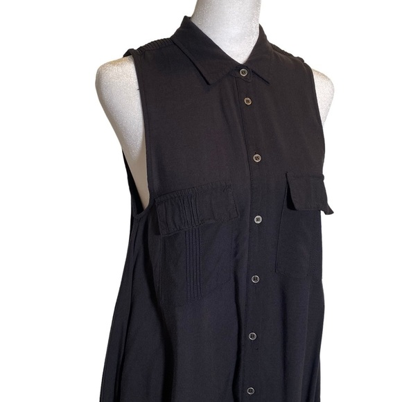 TIMING women's tag size Large button front Black sleeveless midi dress - Picture 2 of 7